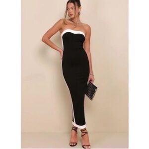 NWT Lulu’s Elegant Black and White Strapless Dress Sz XXL